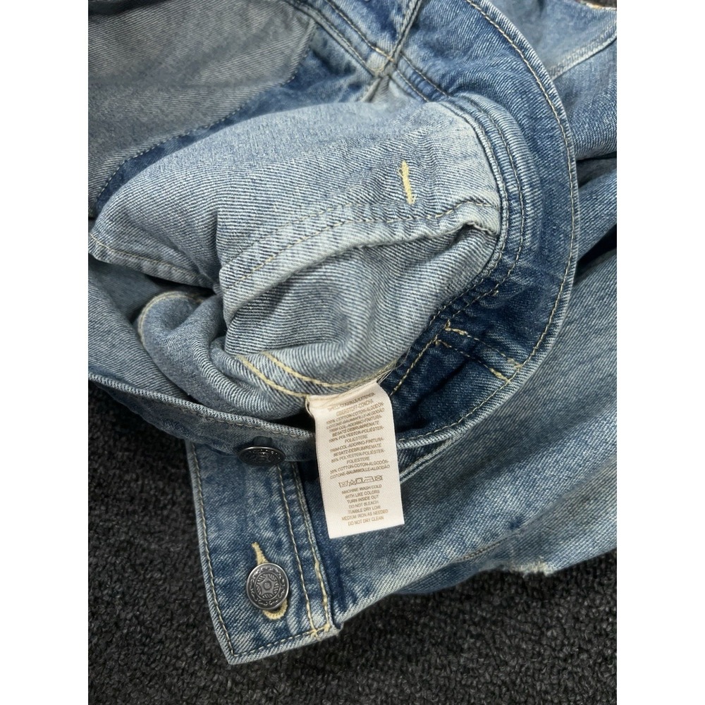 Free People Denim Trucker Jacket Women's 2 Boho Patchwork Aztec Distressed - Picture 5 of 9